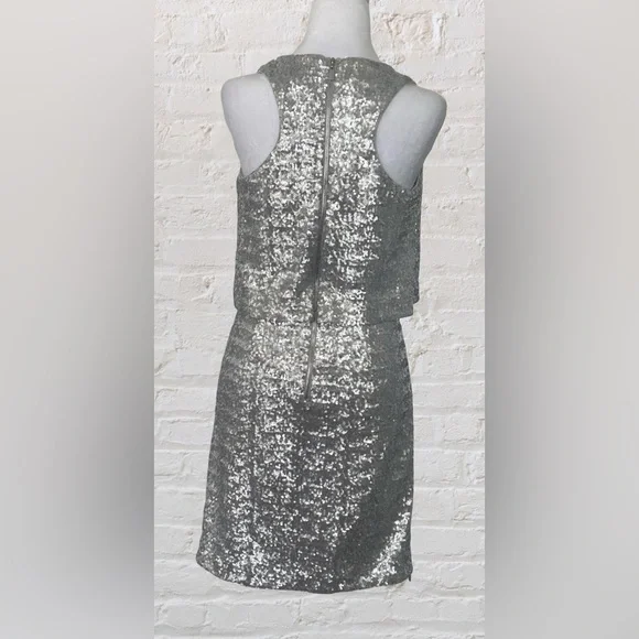 Laundry Shelli Segal Silver Shift Sequined Cocktail Event Dress M 6 Old Money - Picture 7 of 13